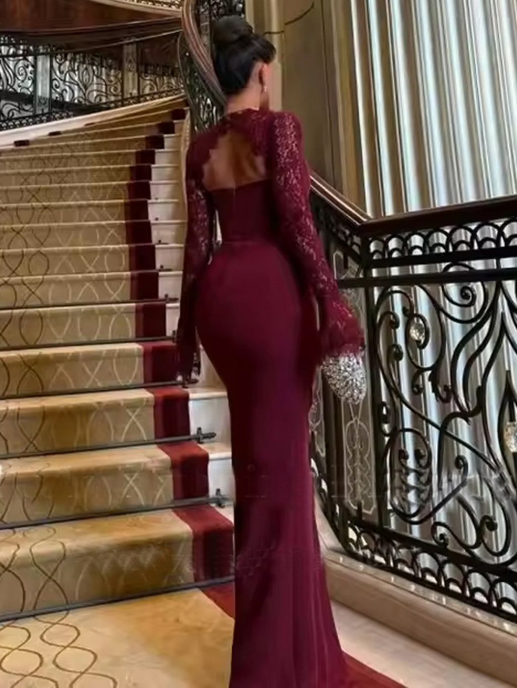 Long Sleeve Lace Evening Dress