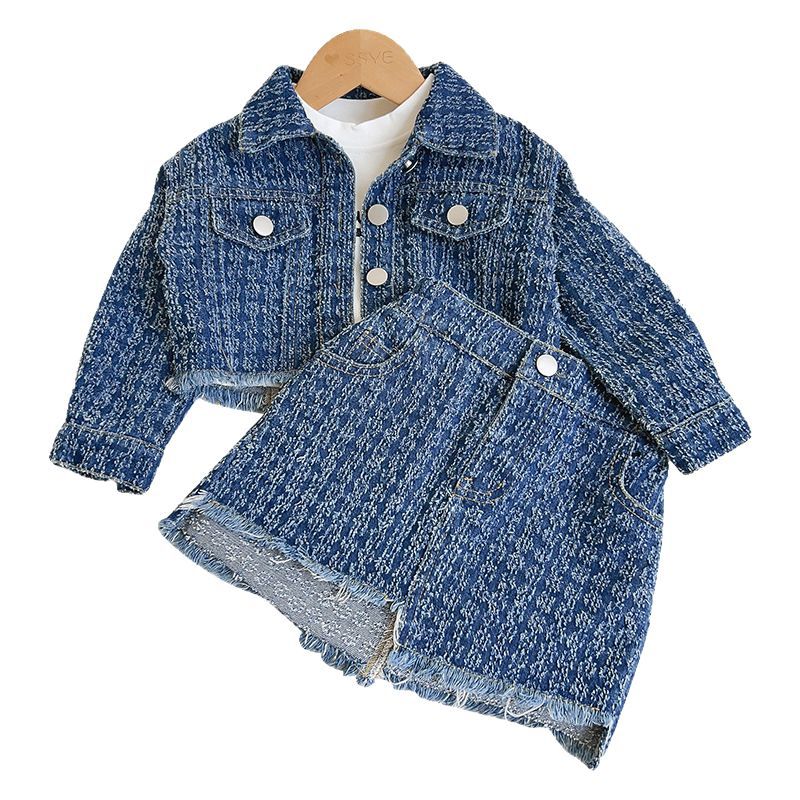 Girls' Denim Mini Skirt Two-Piece Set