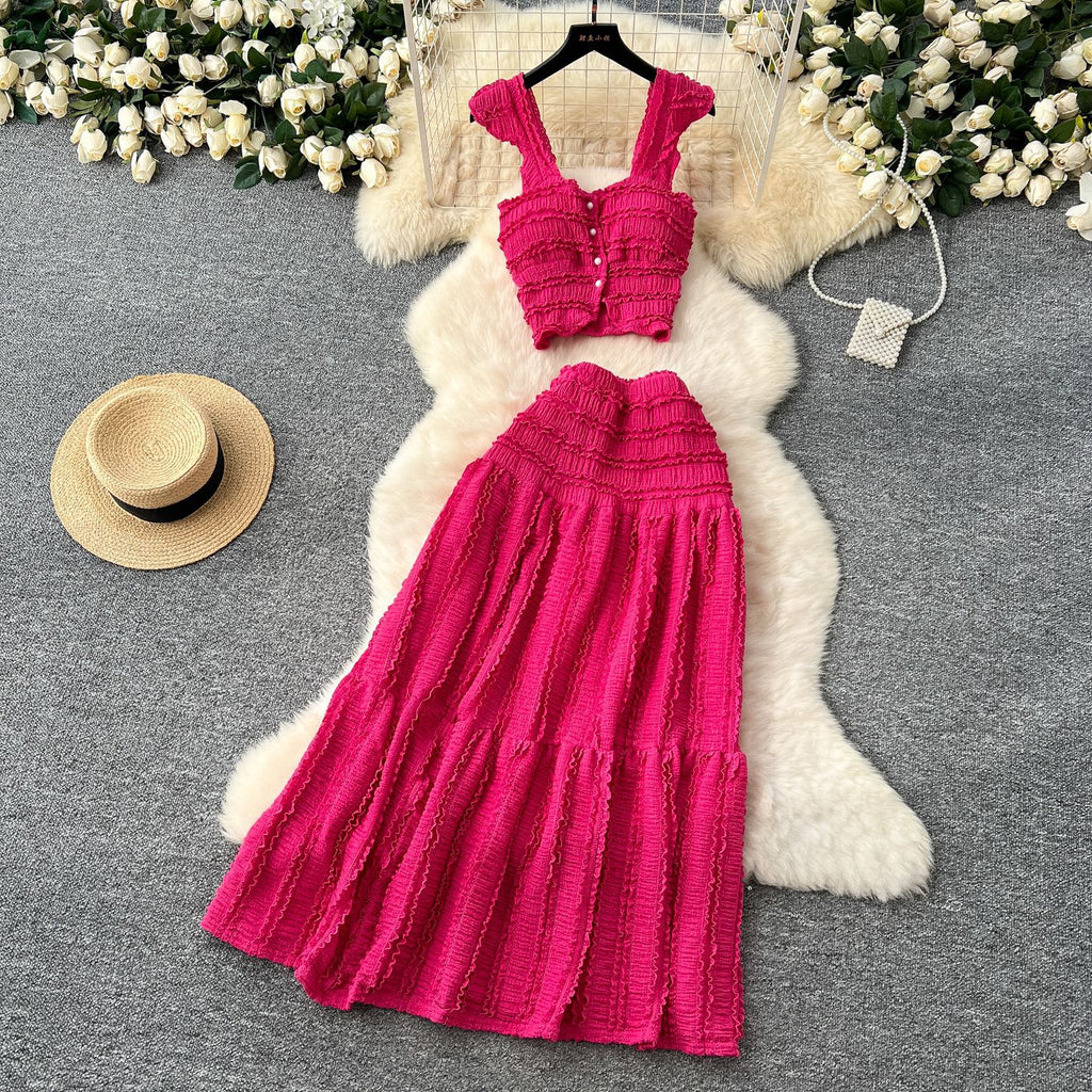 Women's Short Halter Top and Pleated Skirt Set