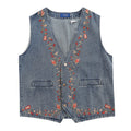 Unisex Denim Vest with Floral Embroidery