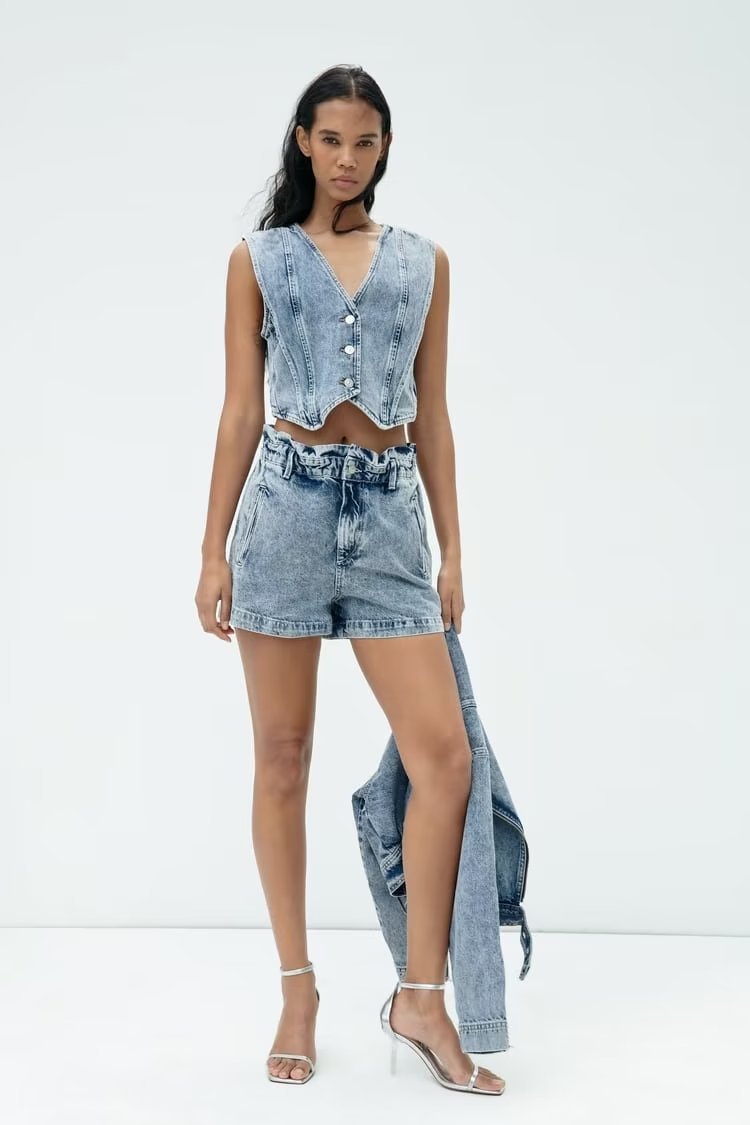 Denim vest shorts set