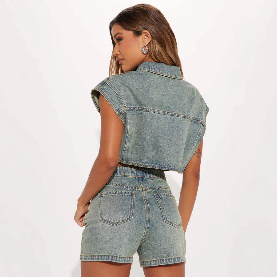 Denim shorts set