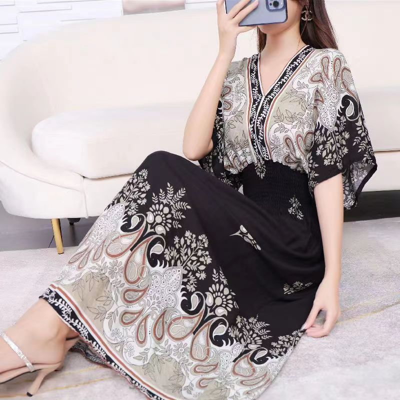 V-neck beach vacation dress