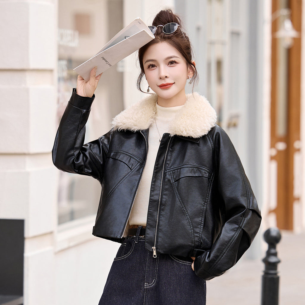 Women's Fleece Lined Genuine Leather Jacket