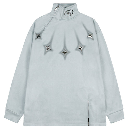 American-style zipper-enclosed high-neck pullover sweater