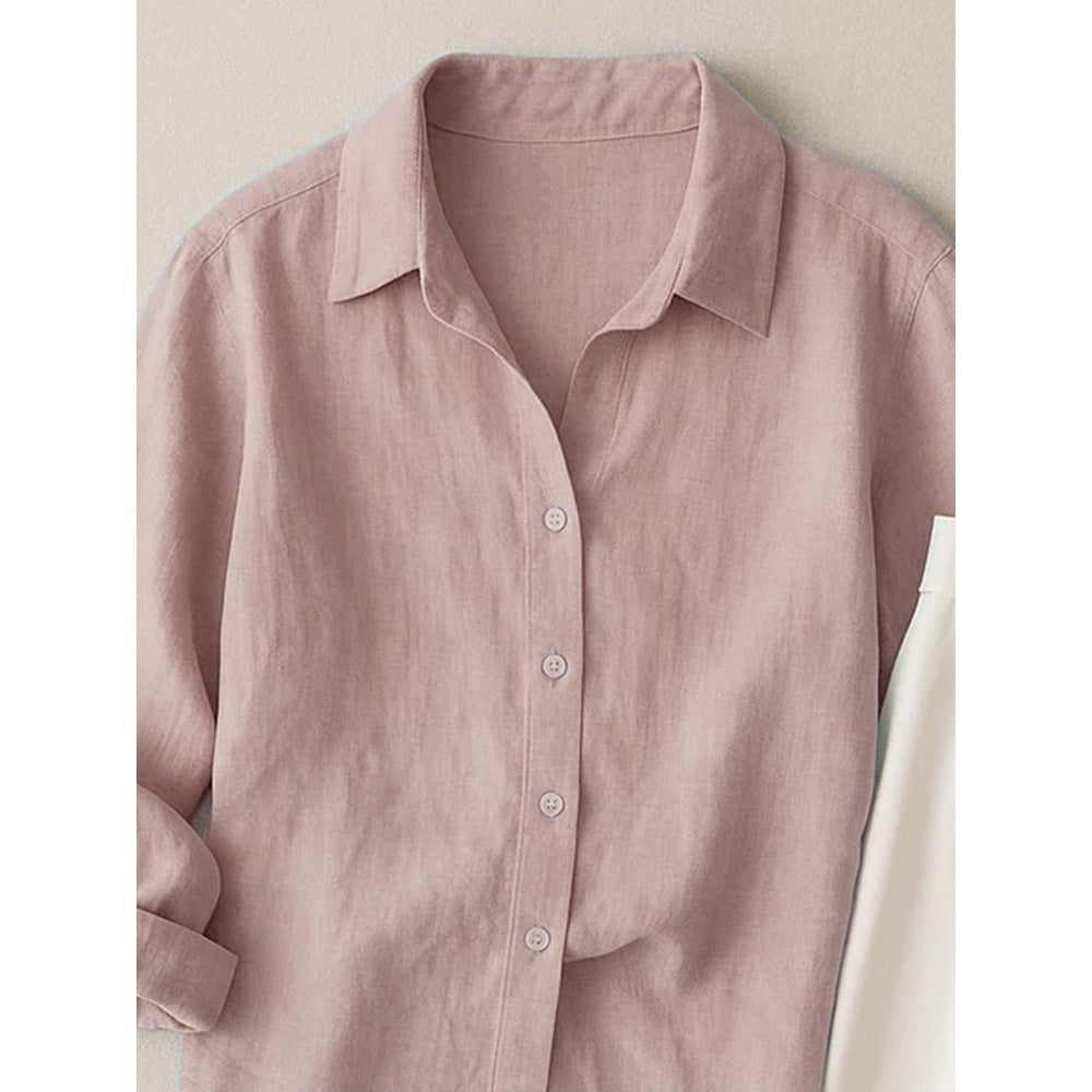 French-style solid-color cotton and linen shirt