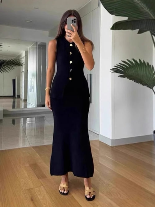 Women's Slim Knitted Vest and Skirt Set