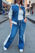 Women's Denim Long Sleeve Two-Piece Set