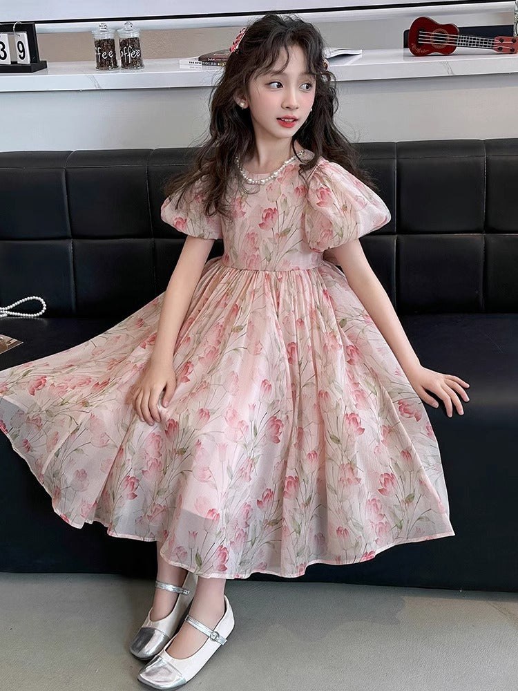 Girls Princess Dress with Puff Sleeves