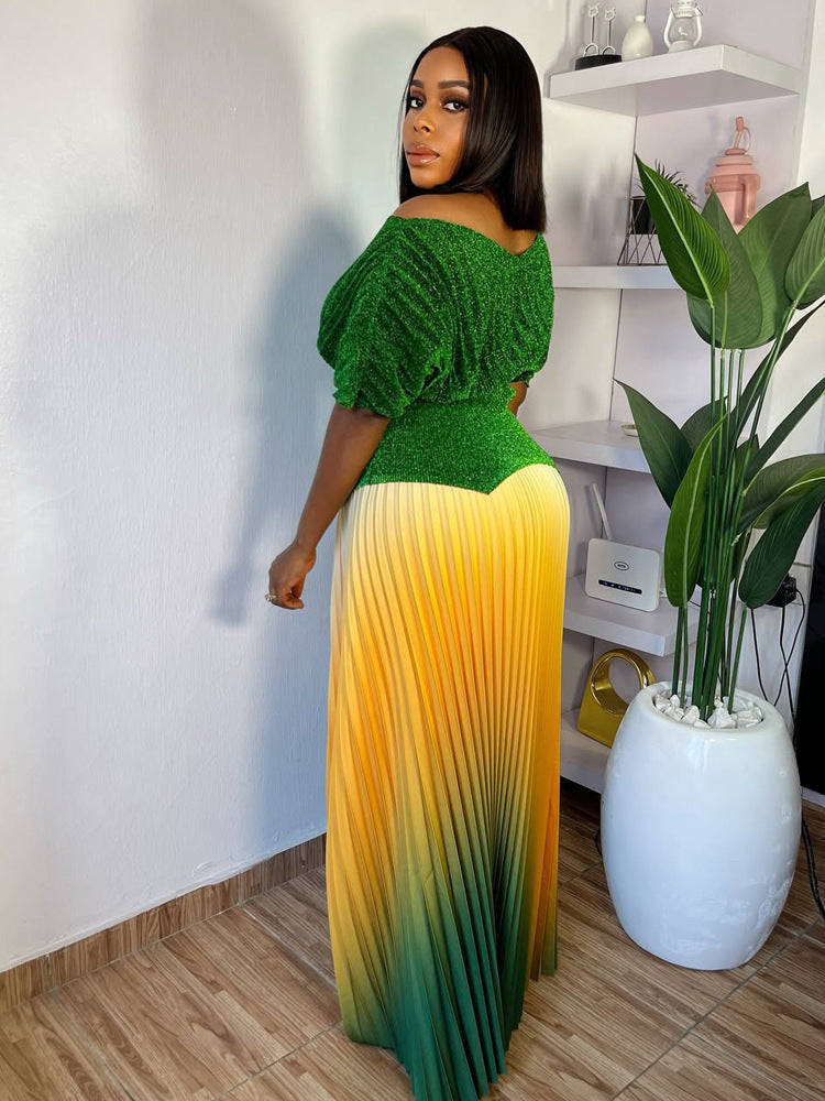 Women's Gradient Pleated Skirt Set