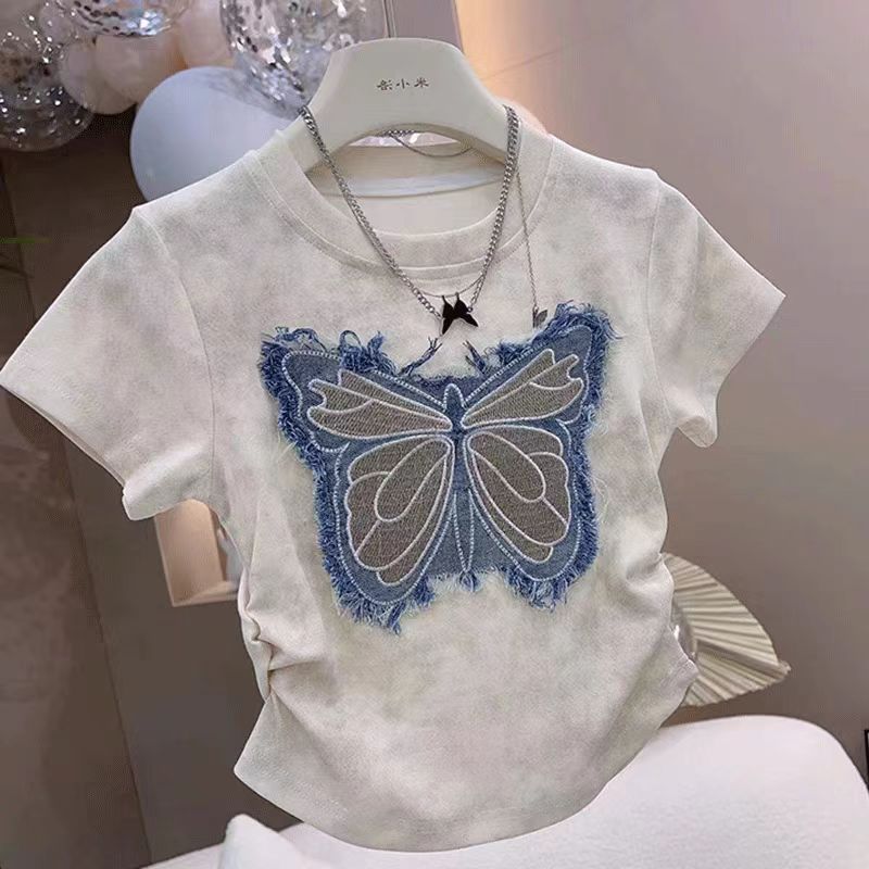 Girls' Bow Embroidered Top and Denim Skirt Set