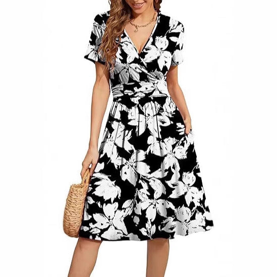 V-Neck Floral Party Dress
