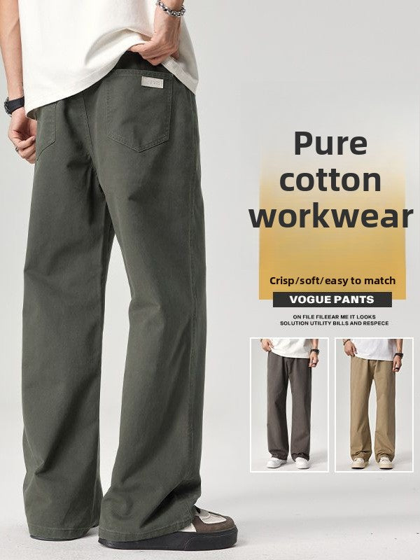 Men's straight-leg cotton pants with elastic waistband