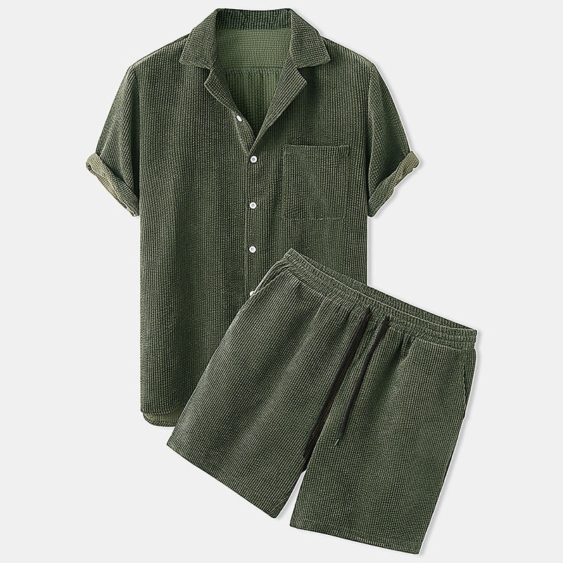 Men's Corduroy Short Sleeve Shirt and Shorts