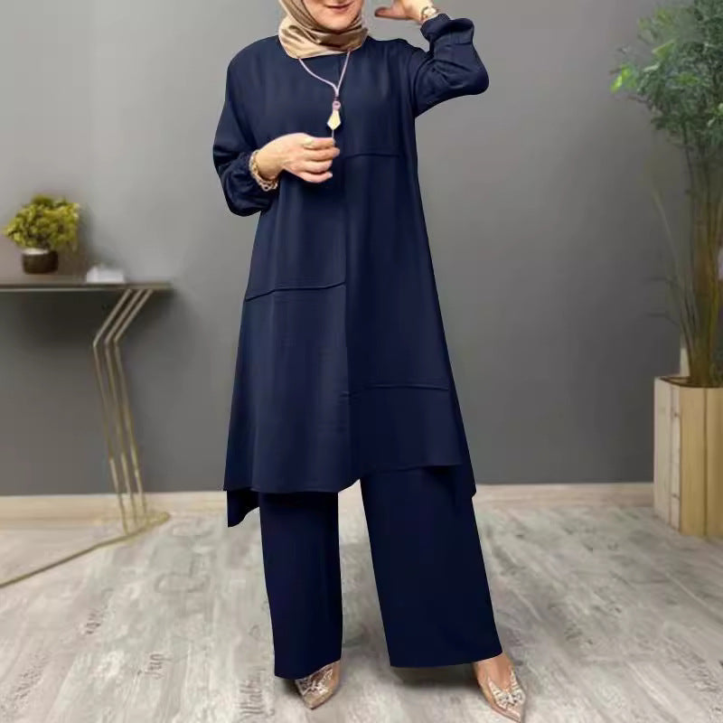 Elegant Puff Sleeve Shirt Wide Leg Pants Suit