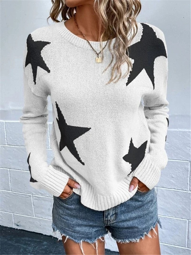 Star Pattern Knitted Pullover Sweater