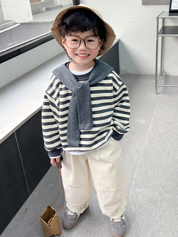 Shawl sweatshirt three-piece set for baby boys