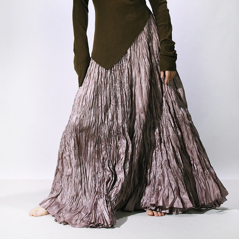 Textured Pleated Long Skirt for Women