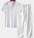 Men's Solid Color Short Sleeve Shirt and Pants Set