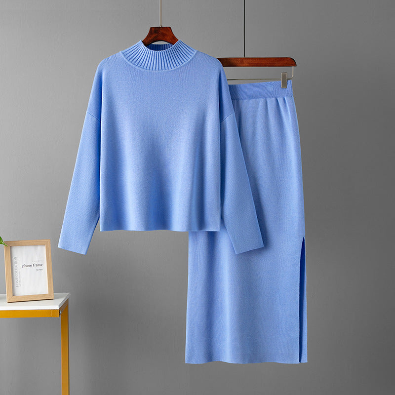 Two-piece set sweater top and long skirt