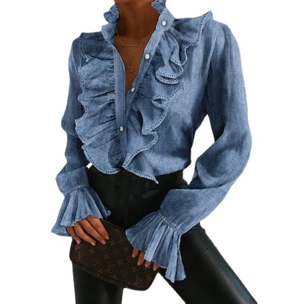 Elegant Women's Ruffled Long Sleeve Blouse