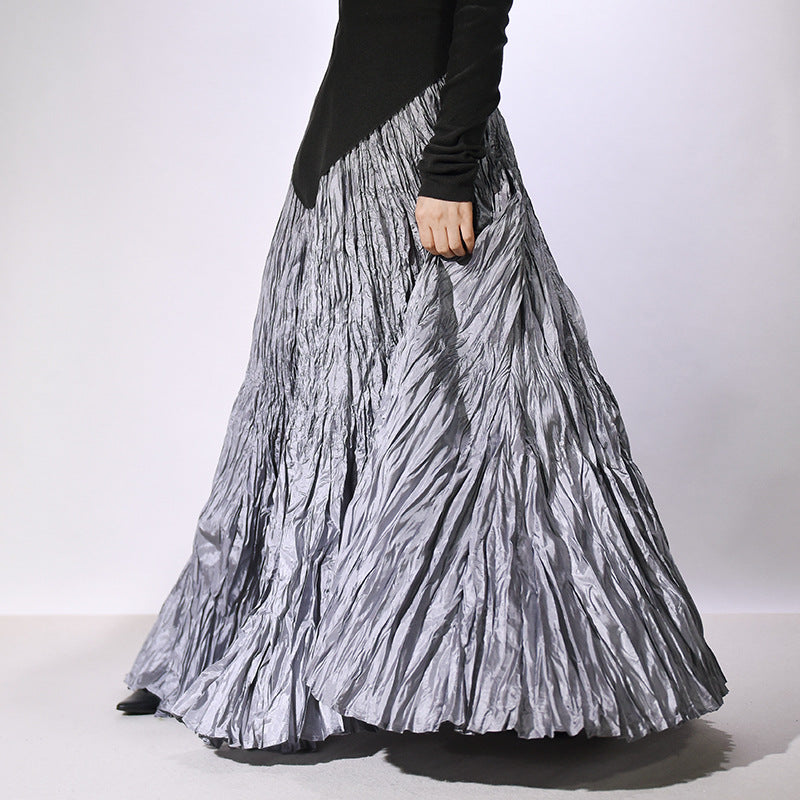Textured Pleated Long Skirt for Women