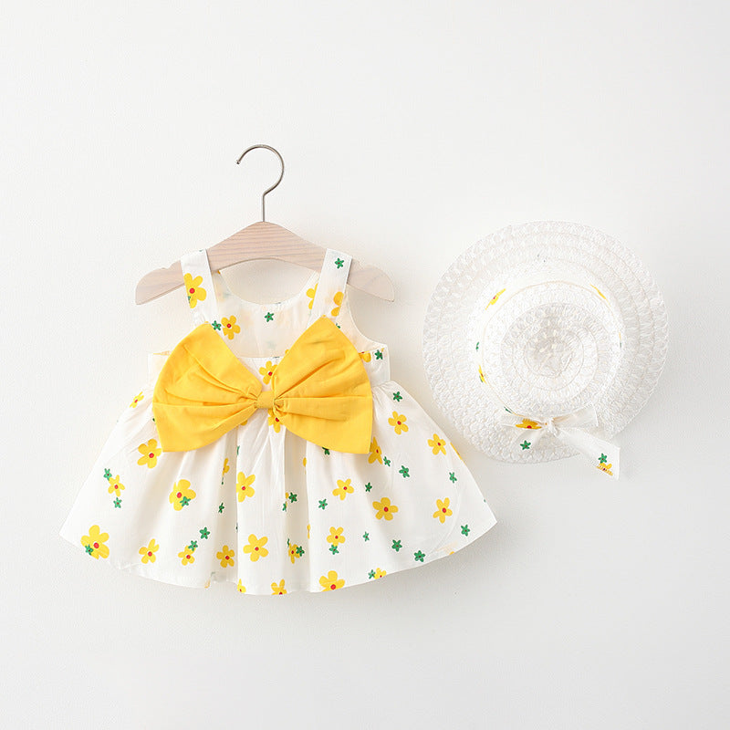 Girls' Summer Sleeveless Bow Dress with Hat