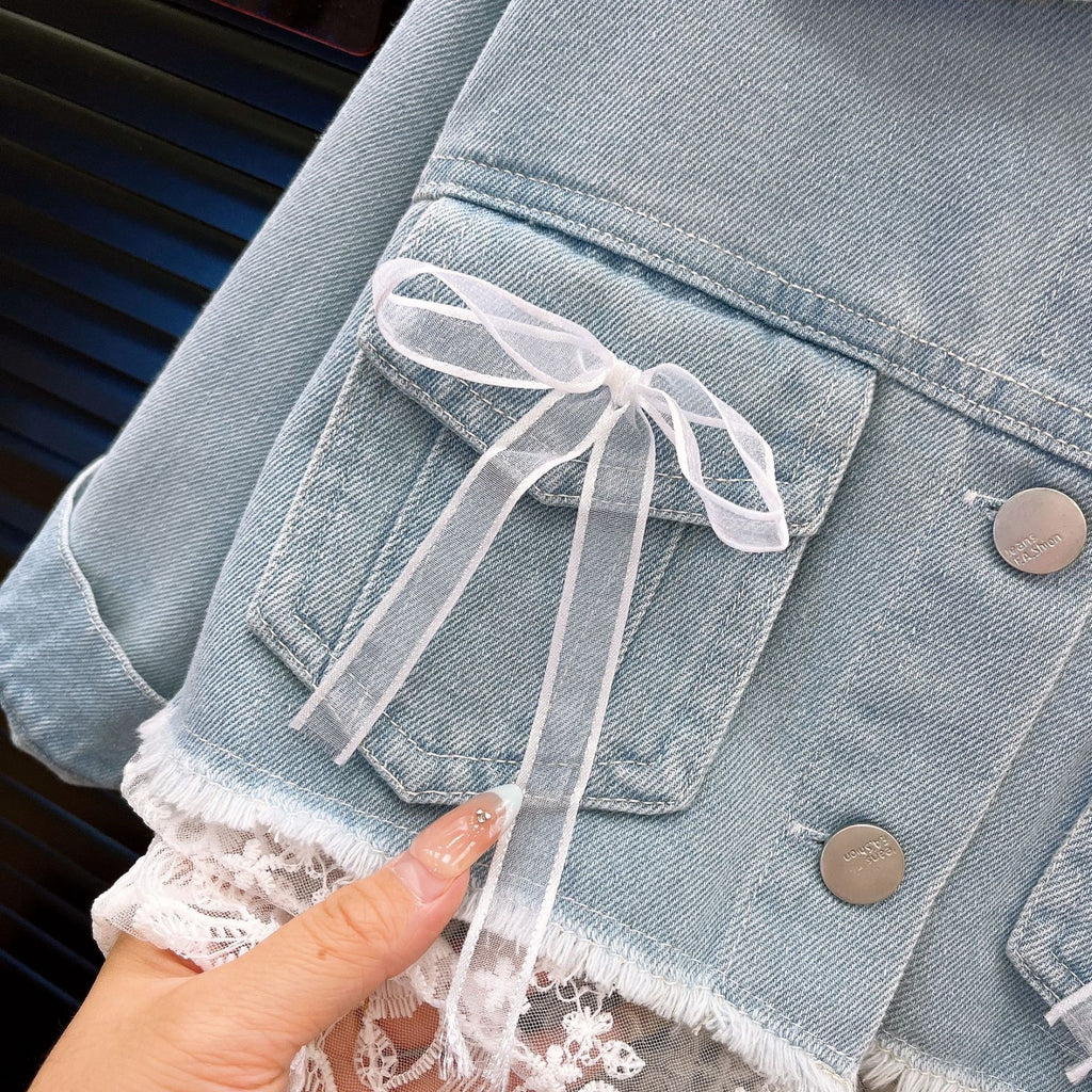 Girls' Denim Lace Jacket and Jeans Set
