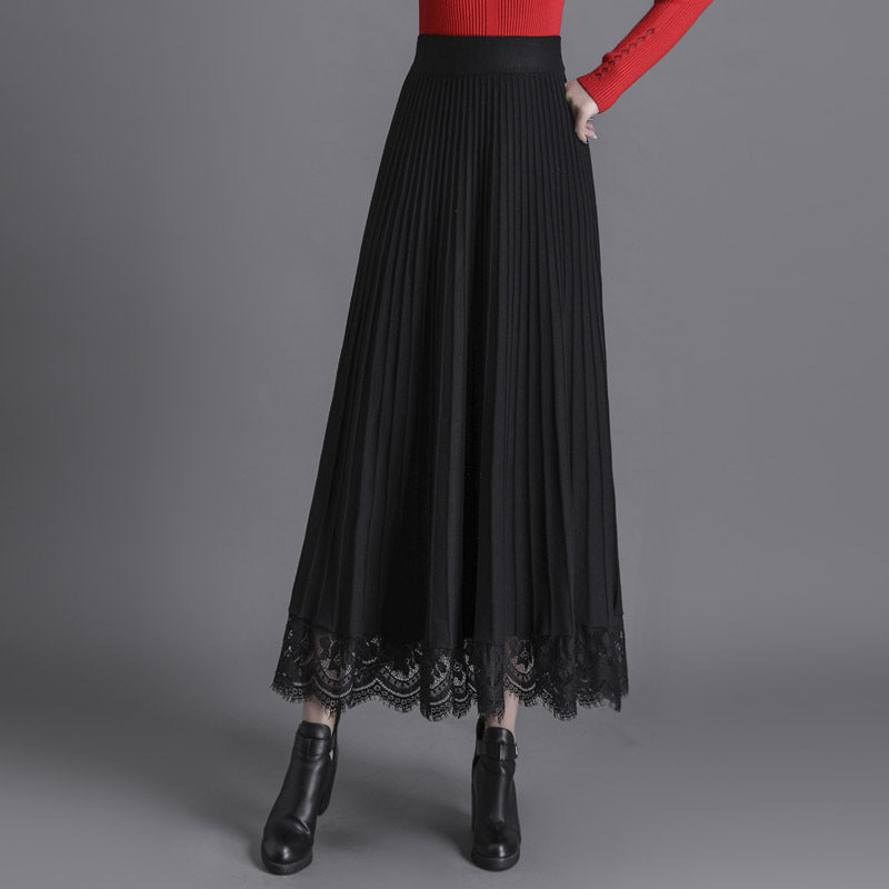 Women's Knitted Pleated Mid-Length Skirt