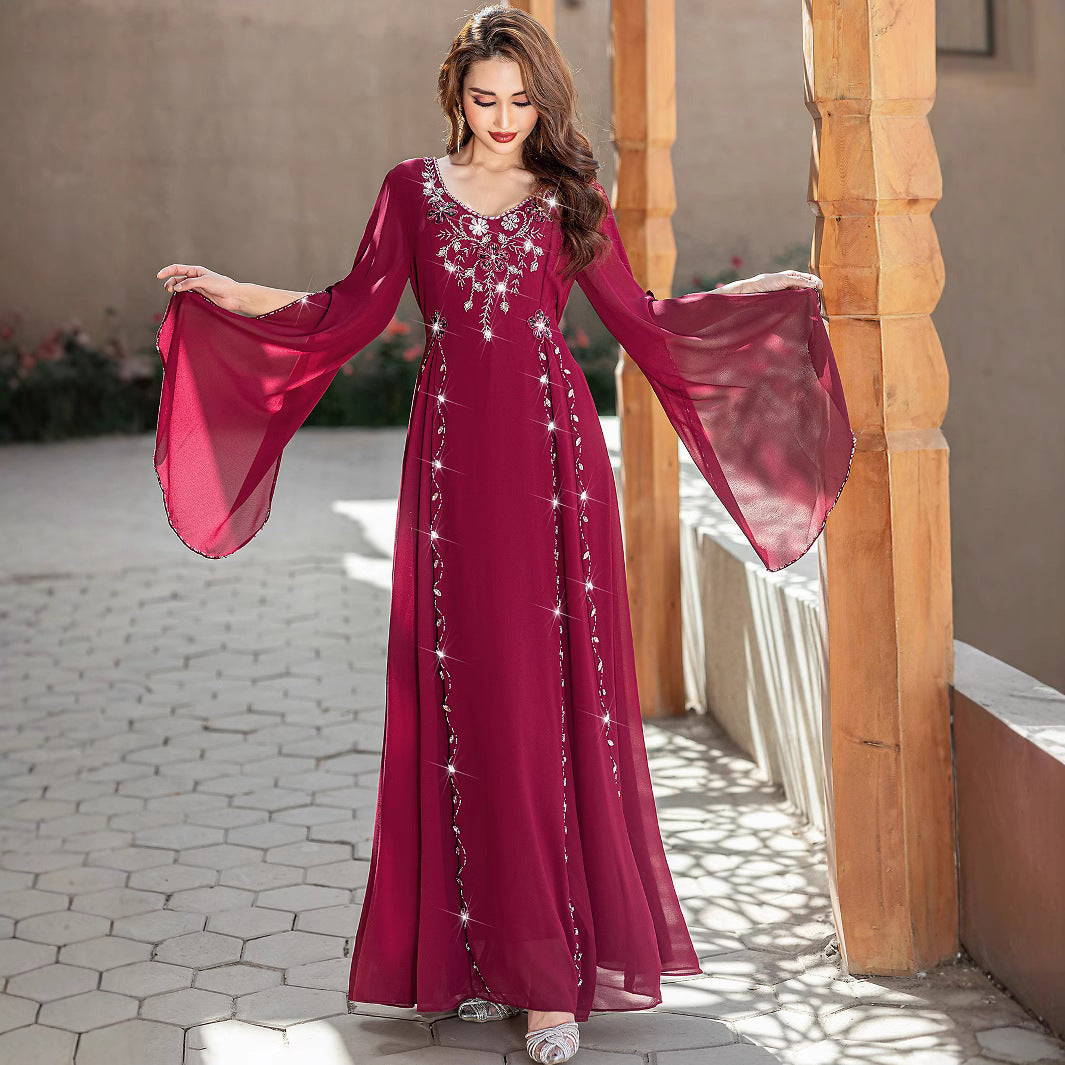Long robe with hand-stitched sequins