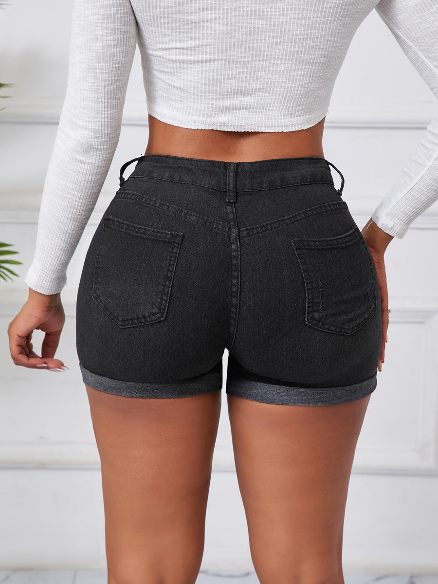 Women's High-Waisted Ripped Denim Shorts