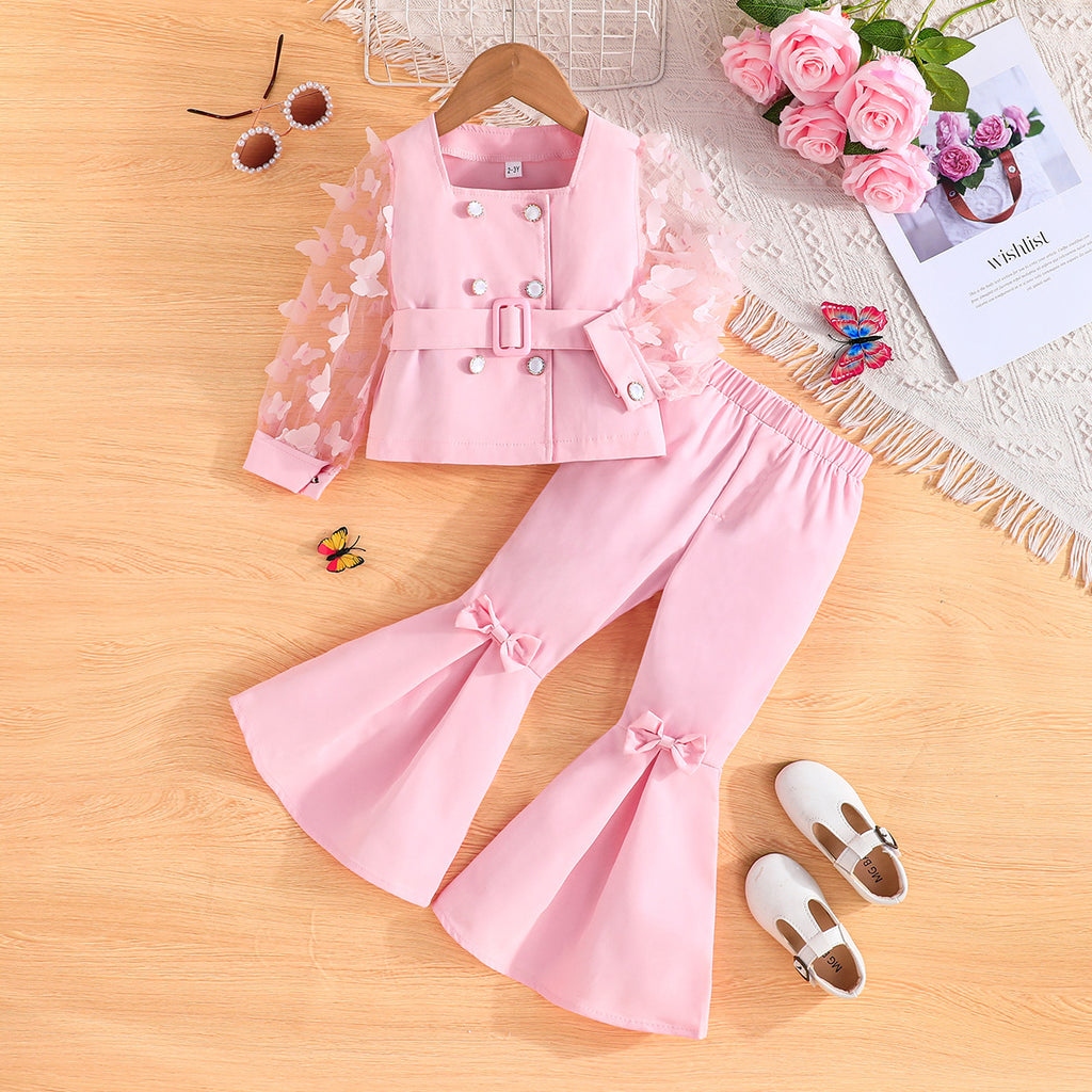 Girls' Mesh Jacket and Flared Pants Set