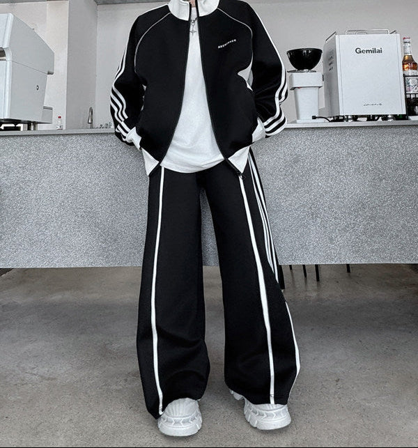 Men's Black and White Color-Block Sports Suit - Two-piece set