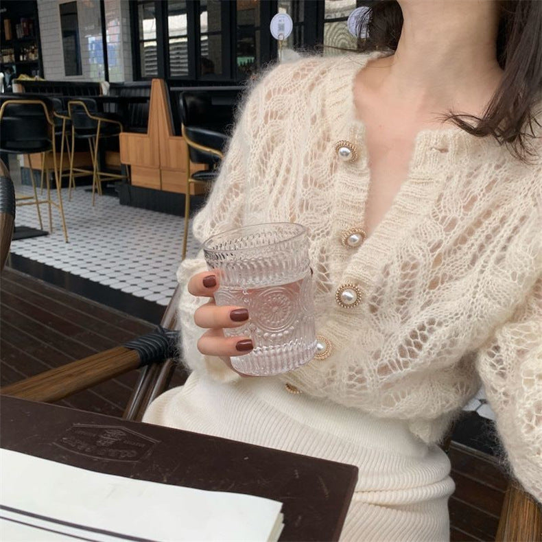 Mohair Blend Lace Knit Cardigan