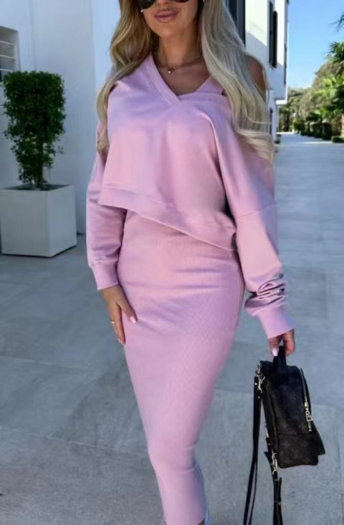 Knit dress - Two-piece set sweatshirt and vest dress