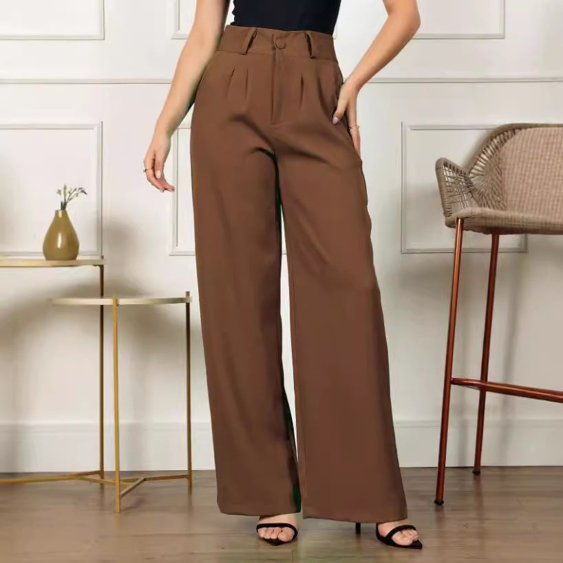 Women's High Waist Casual Straight Leg Trousers