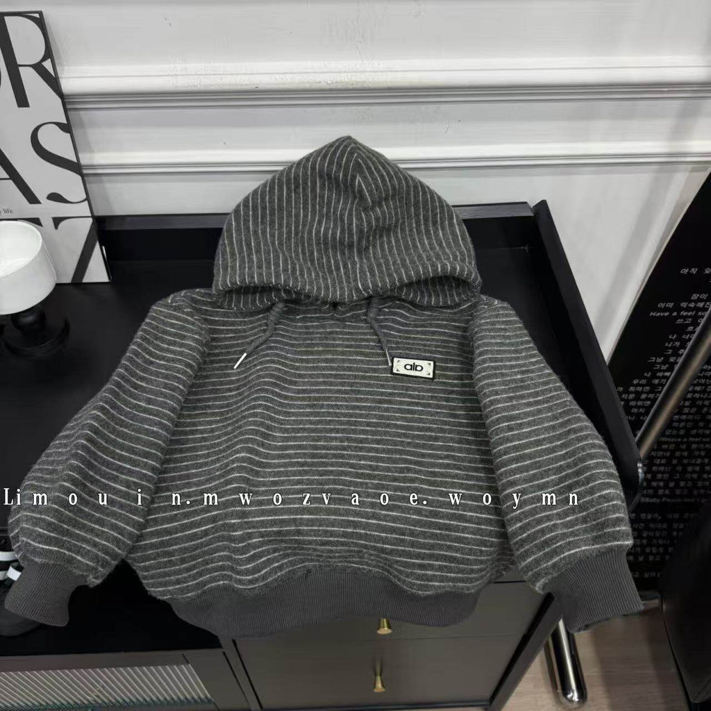 Children's Striped Fleece-Lined Thickened Hoodie