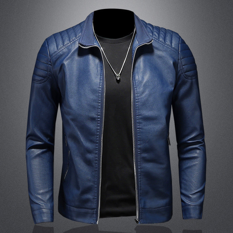 Vertical Collar PU Leather Jacket for Men