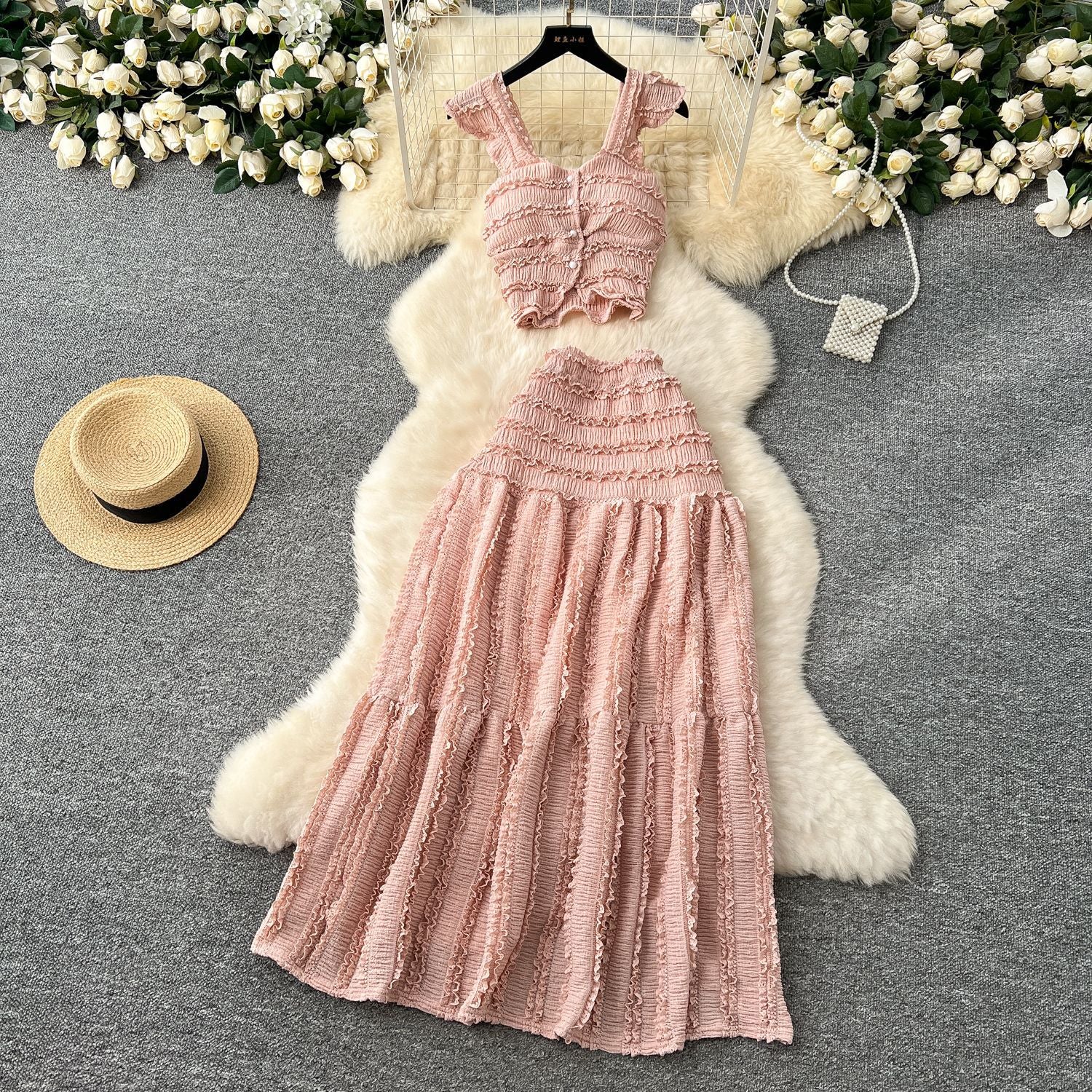 Women's Short Halter Top and Pleated Skirt Set
