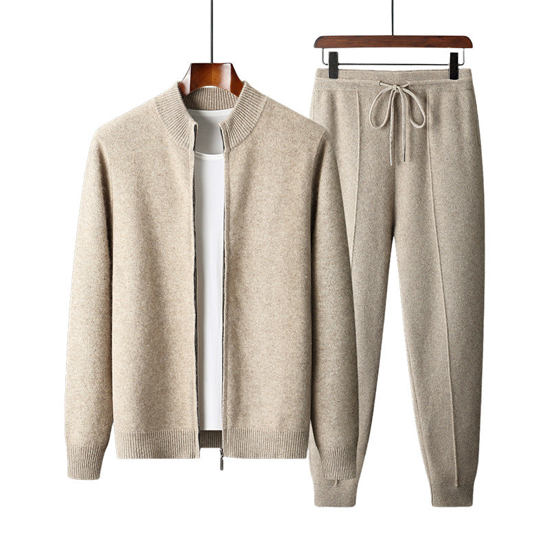 Thickened Stand-Up Collar Wool Cardigan - Two-piece suit set