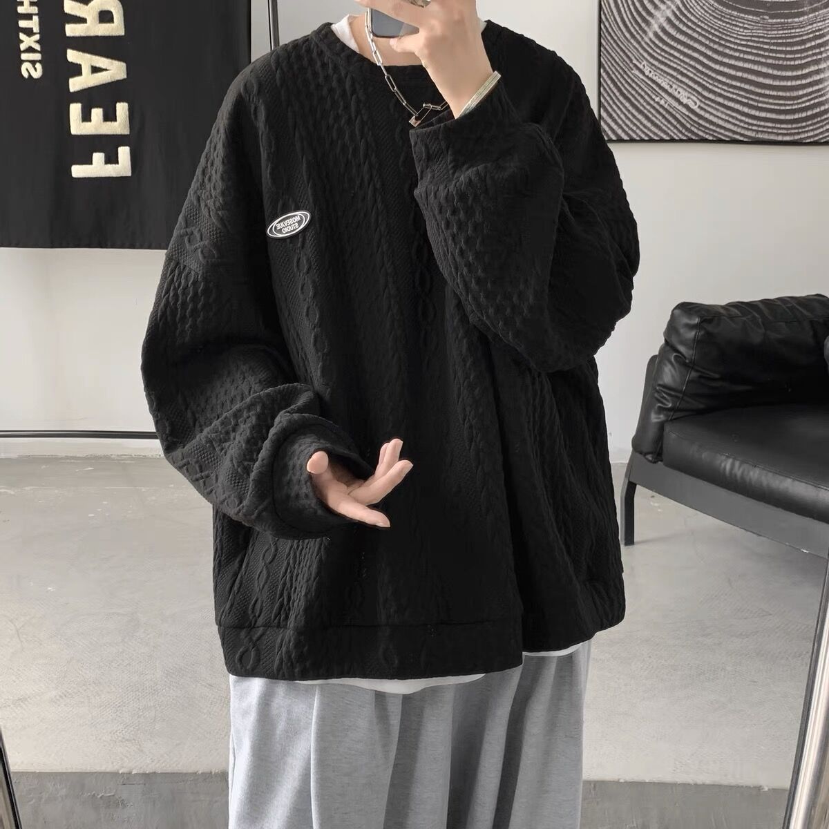 Sweatshirt Loose - wist Texture Sweatshirt Loose Fit Round Neck Top