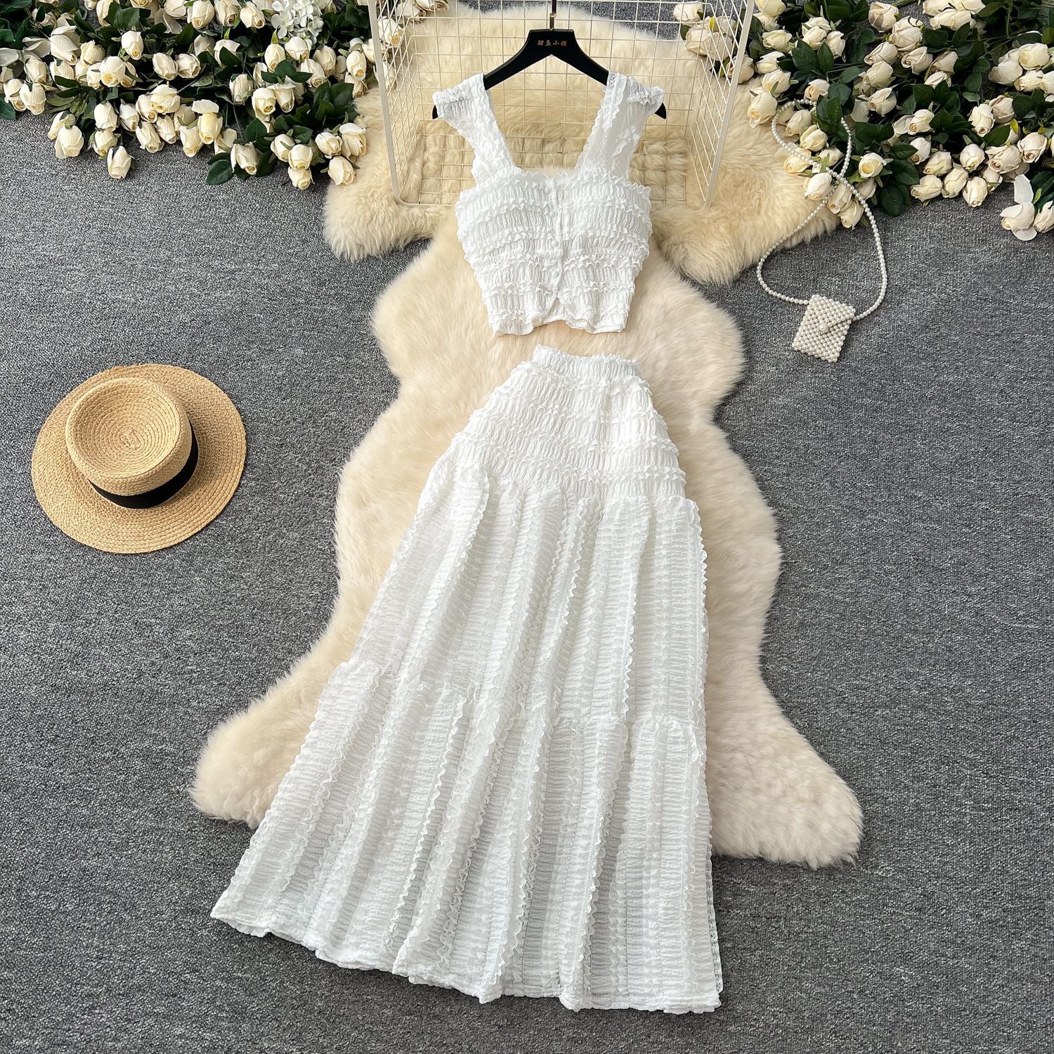 Women's Short Halter Top and Pleated Skirt Set