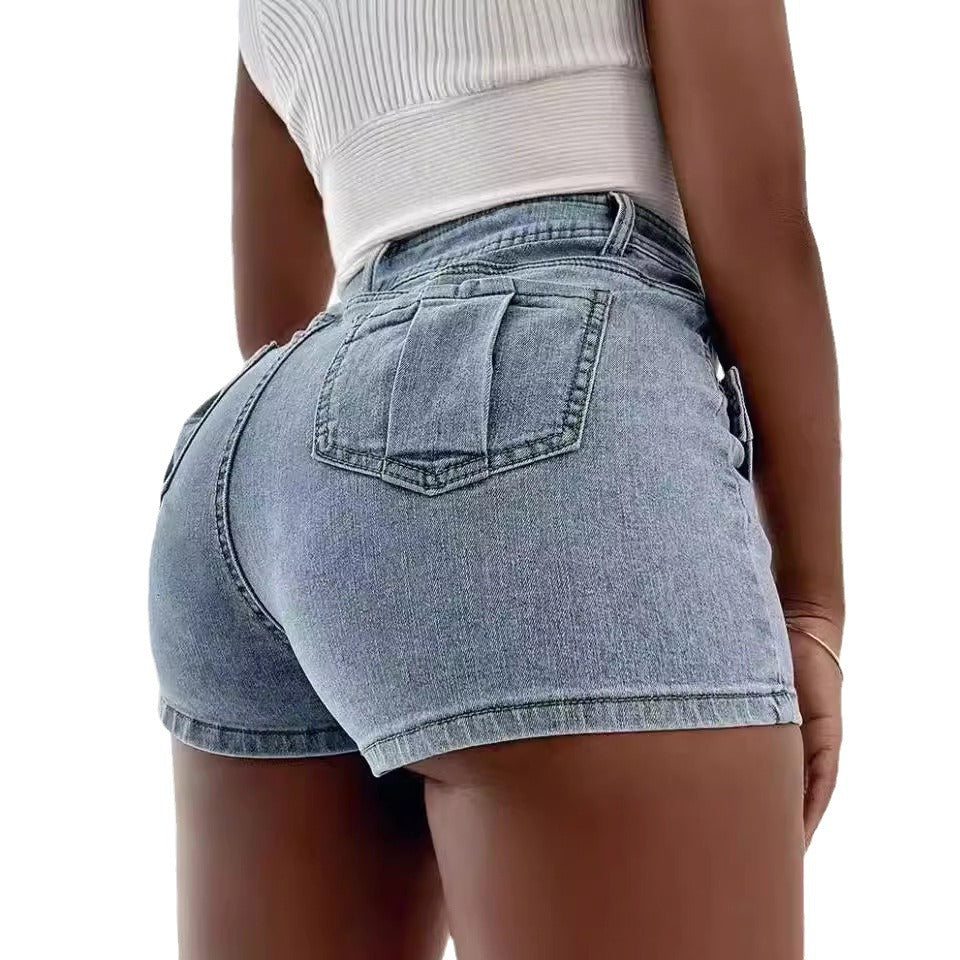 Women's High Waist A-line Denim Wide-leg Shorts