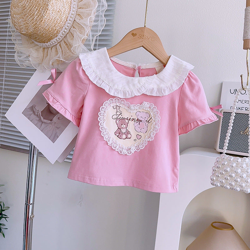 Girls' Summer Bubble Sleeve Outfit