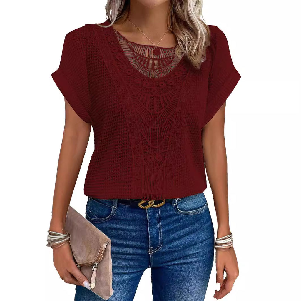 Lace short-sleeved T-shirt
