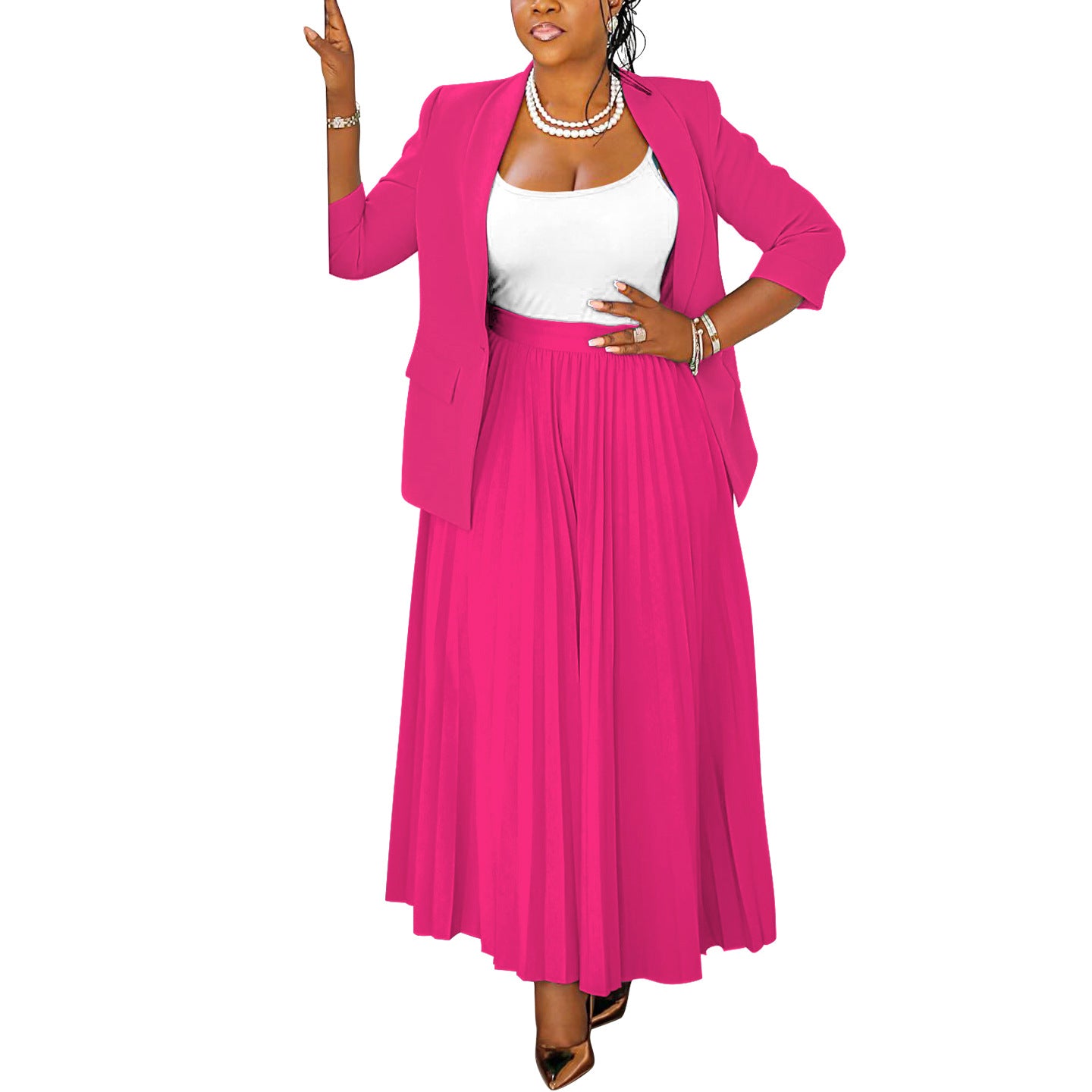 Women's Professional Suit with Pleated Skirt Set