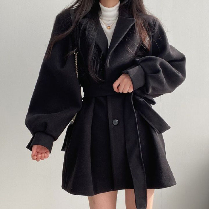 Women's British Style Woolen Mid-Length Coat