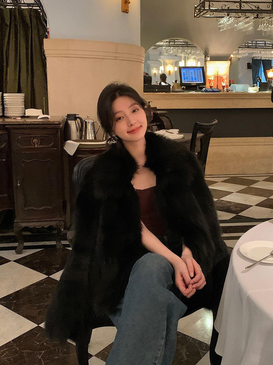 Women's Faux Fur Lapel Coat
