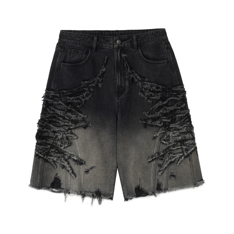 Distressed denim shorts