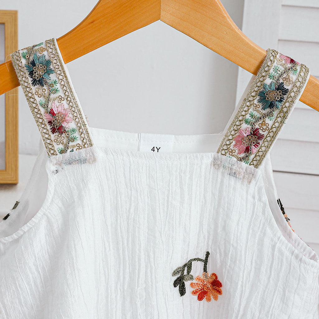 Girls' Embroidered Suspender and Shorts Set